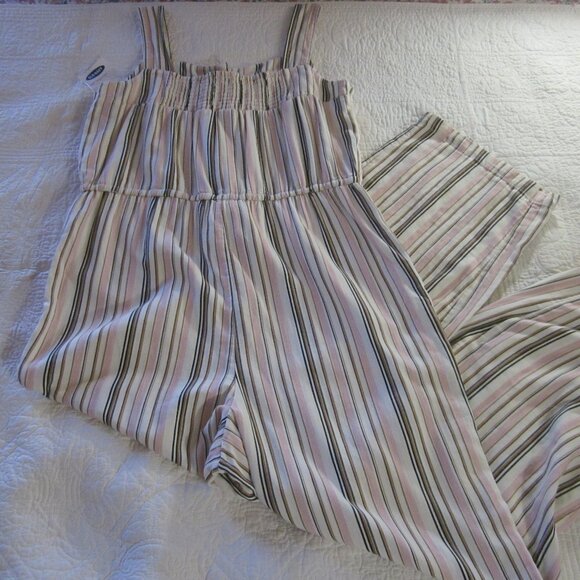 Old Navy Jumpsuit L Tall Striped Draw String Waist Linen Blend - Picture 7 of 8